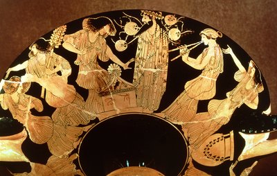 Attic Red Figure Kylix Depicting Dionysus and the Maenads, by the Painter Makron, c.490-80 BC by Greek